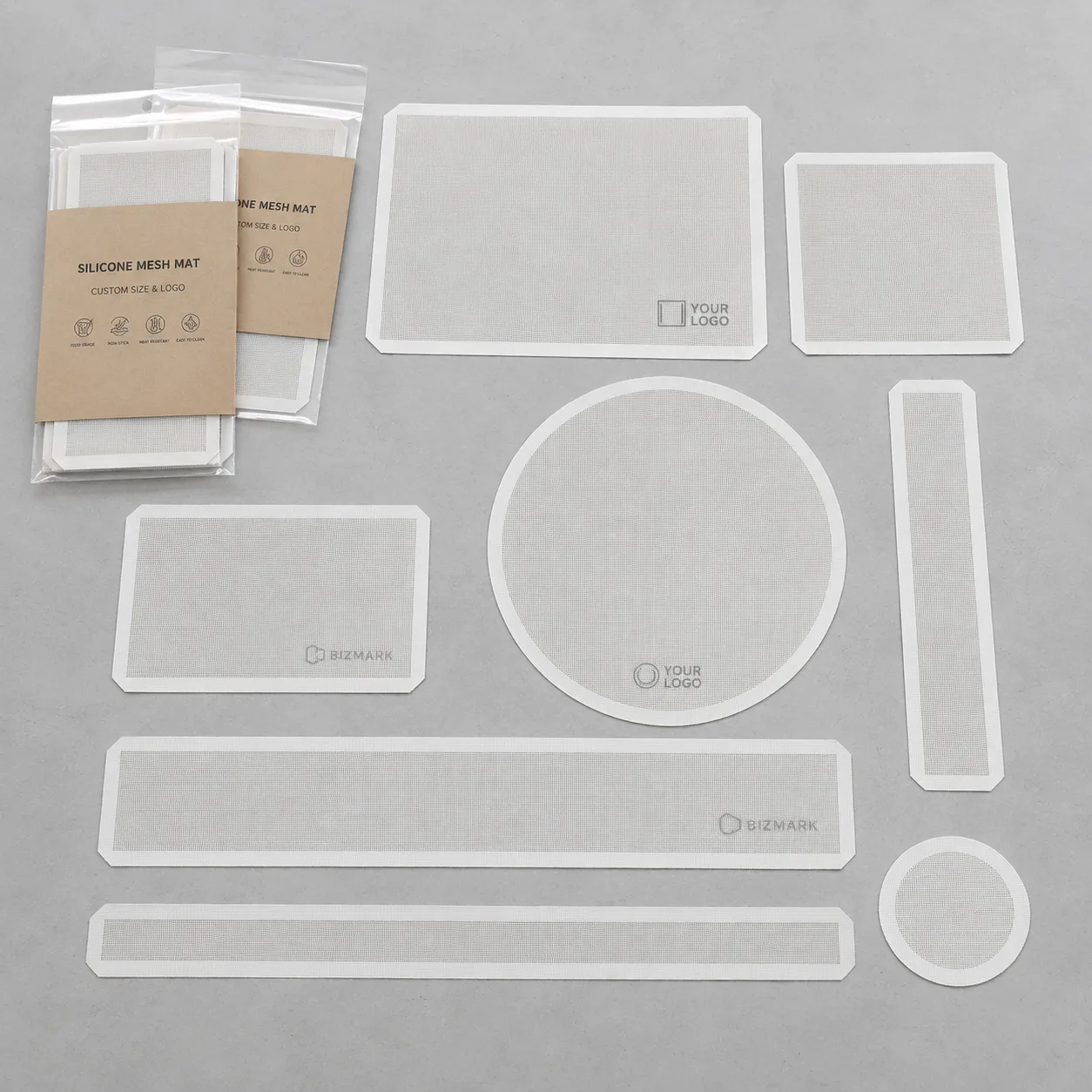 Custom silicone mesh mats in multiple sizes and shapes with logo and packaging options