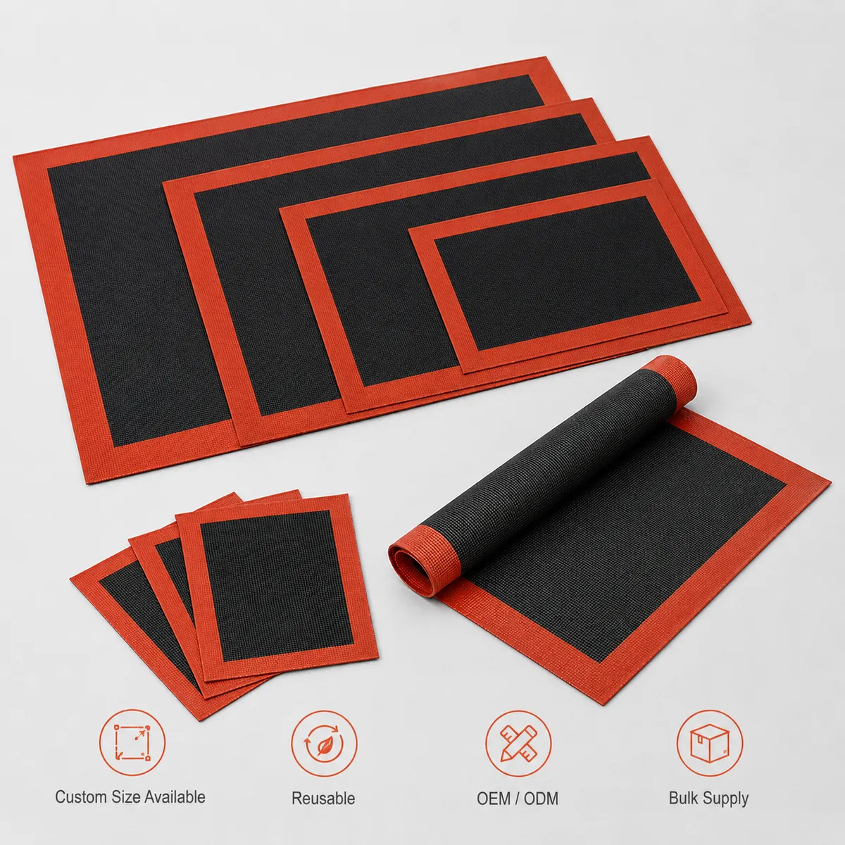 Multiple sizes of breathable silicone fiberglass baking mats for bakery use