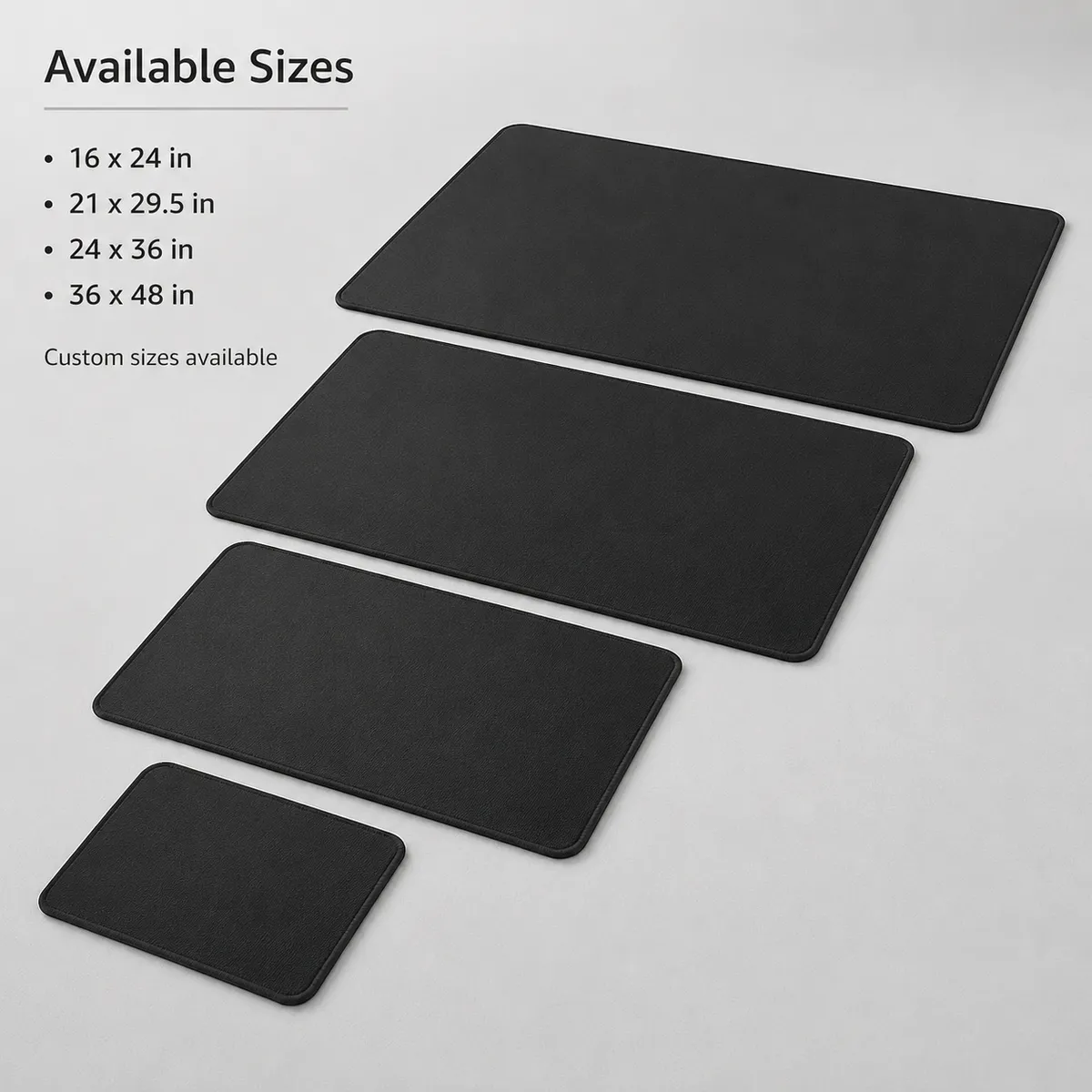Available sizes of black heat resistant grill table mats
