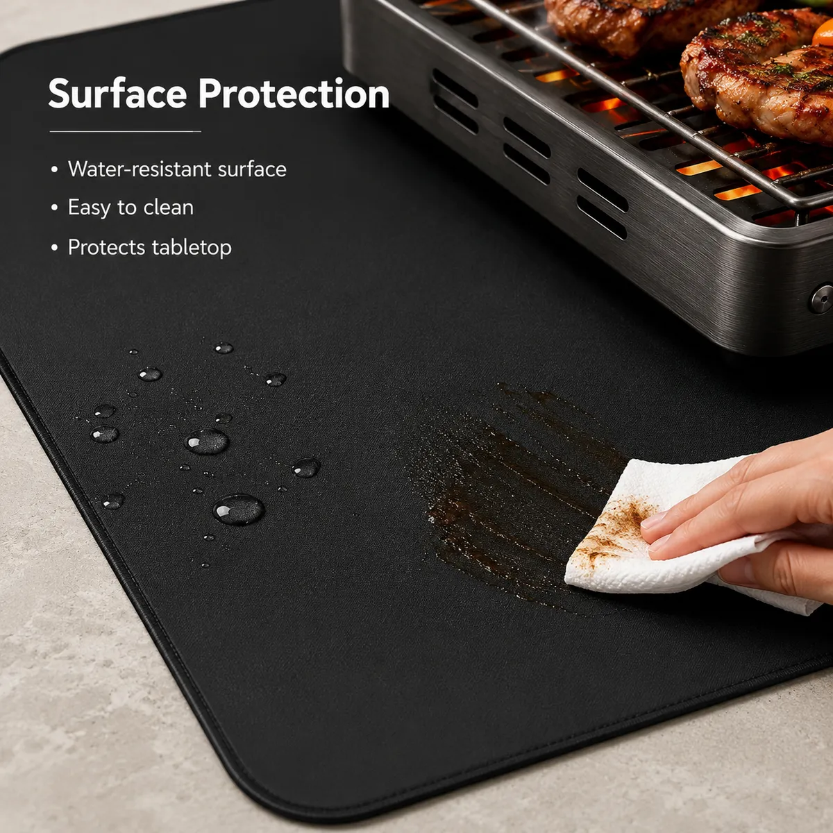 Water-resistant surface protection detail for grill table mat